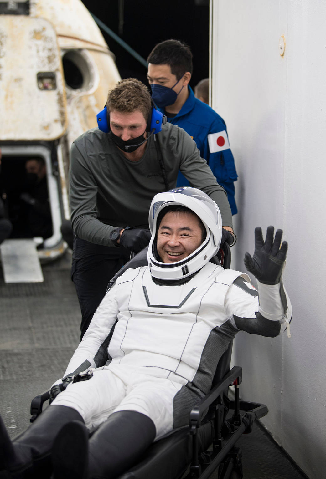 SpaceX Crew-2 astronaut Akihiko Hoshide after exiting Endeavour