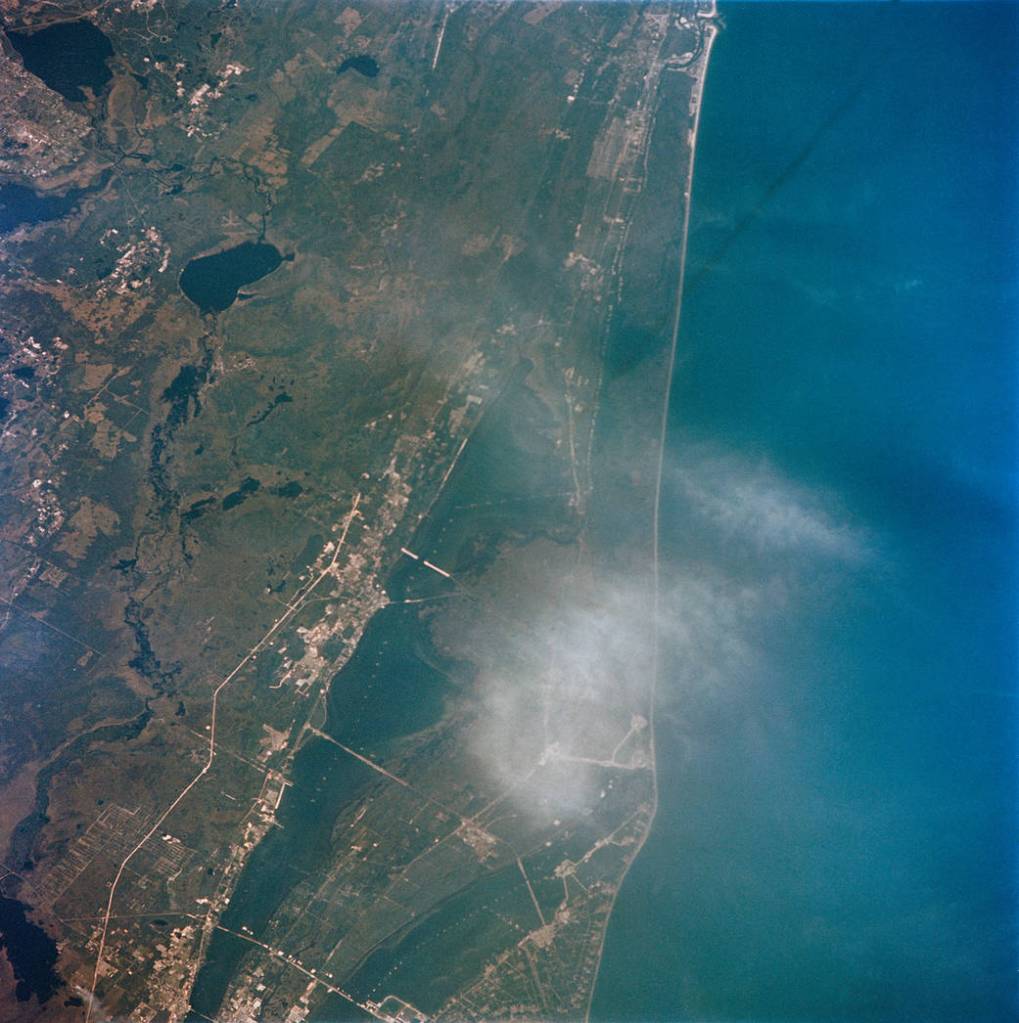 Image from orbit of blue coastline of Florida and Kennedy Space Center