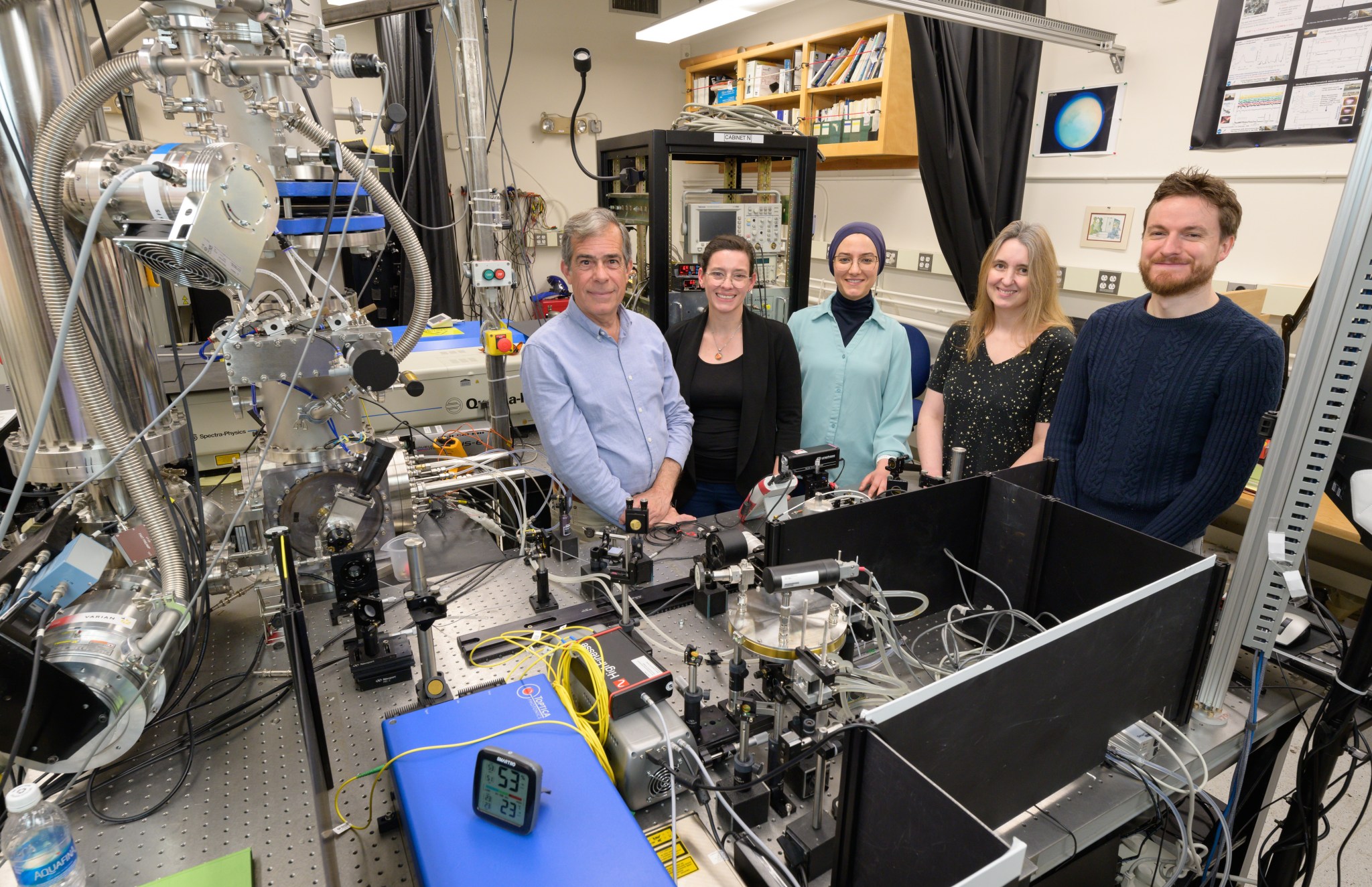 Five STA staff members standing in Cosmic Laboratory