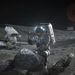 艺术家渲染在月球上工作的宇航员。