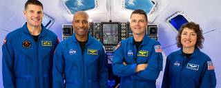 The Artemis II crew in an Orion simulator at NASA’s Johnson Space Center in Houston.n