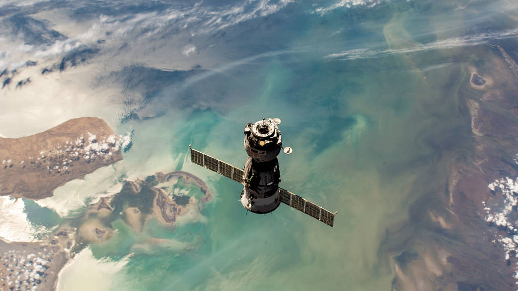 The Soyuz MS-23 crew ship approaches the space station