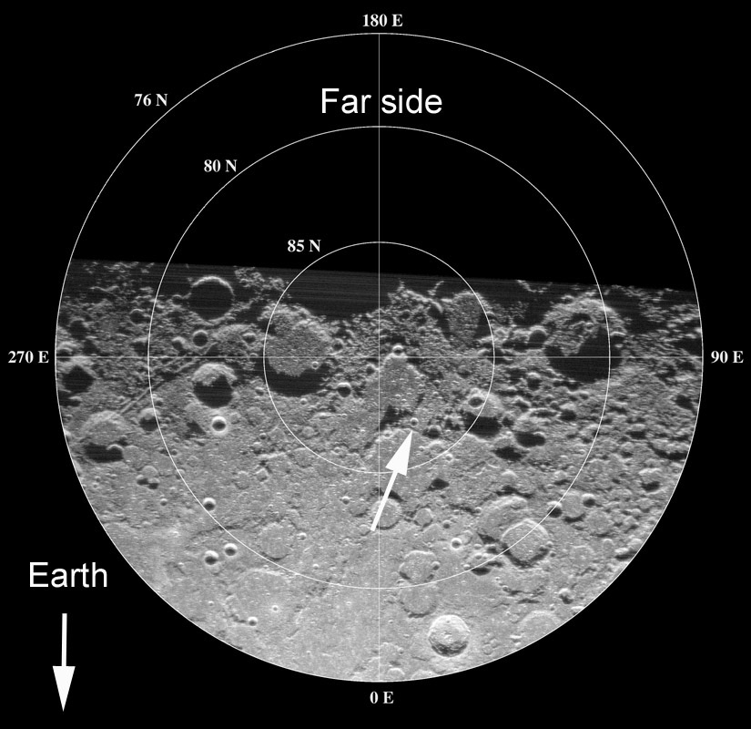 Low resolution Earth-based radar image of the North Pole of the Moon.