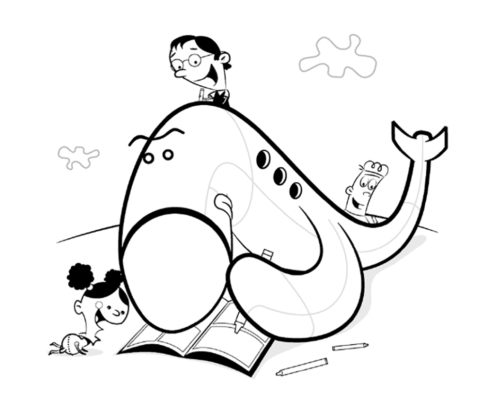 Coloring page from the Adventures in Aero Coloring Book with 3 kids and an airplane coloring.