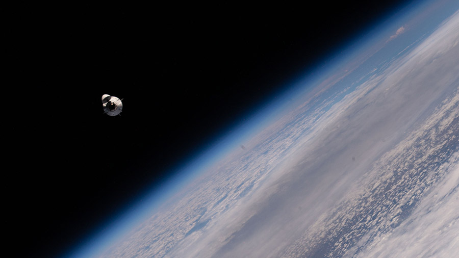 The SpaceX Dragon Endeavour carrying four Axiom Mission 1 astronauts approaches the space station above the Atlantic Ocean off the coast of Morocco on April 9, 2022.