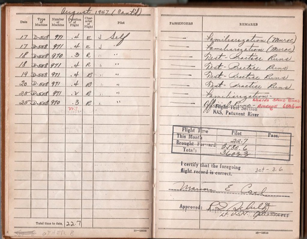 Image of the inside pages of a flight log.