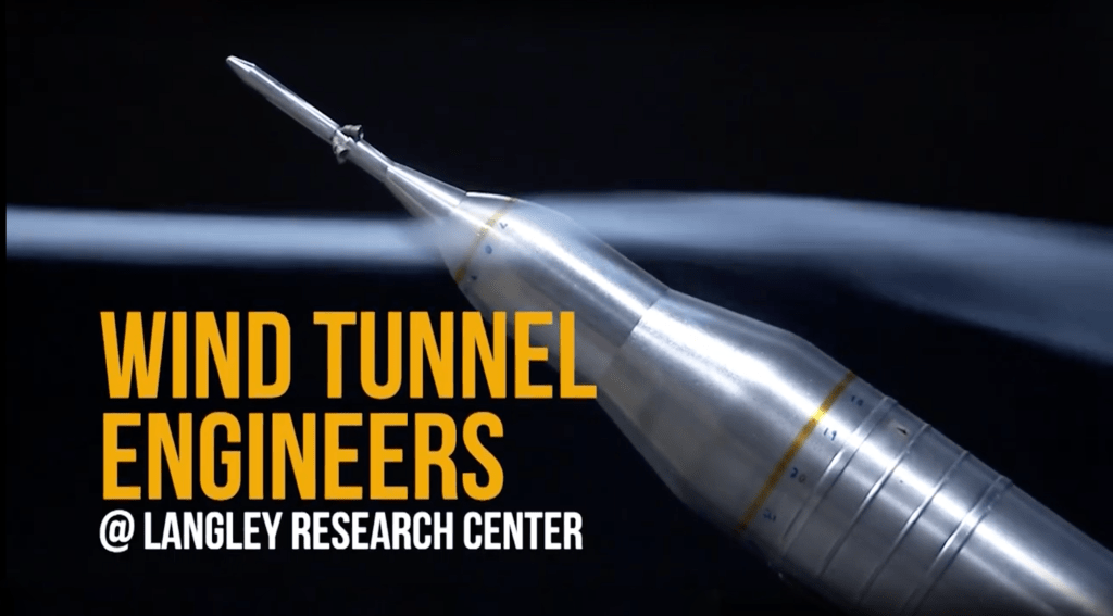 Screen shot from the Wind Tunnel Engineers, Surprisingly STEM Series video, showing a model inside a wind tunnel.