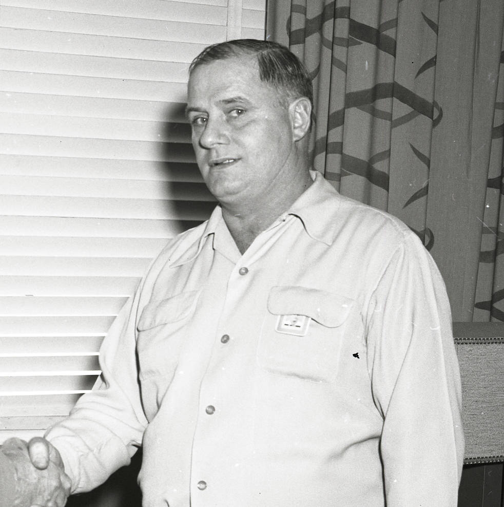 William “Bill” Jent, seen here in 1957, was among the first employees at the center. When he arrived in 1941, the hangar was the only completed building. He retired in 1965 with over 23 years at the center. 