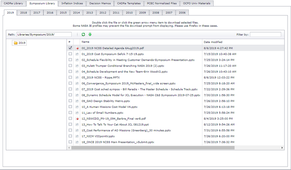 Figure 6 ONCE contains an archive of NASA Cost & Schedule Symposium files and other useful information