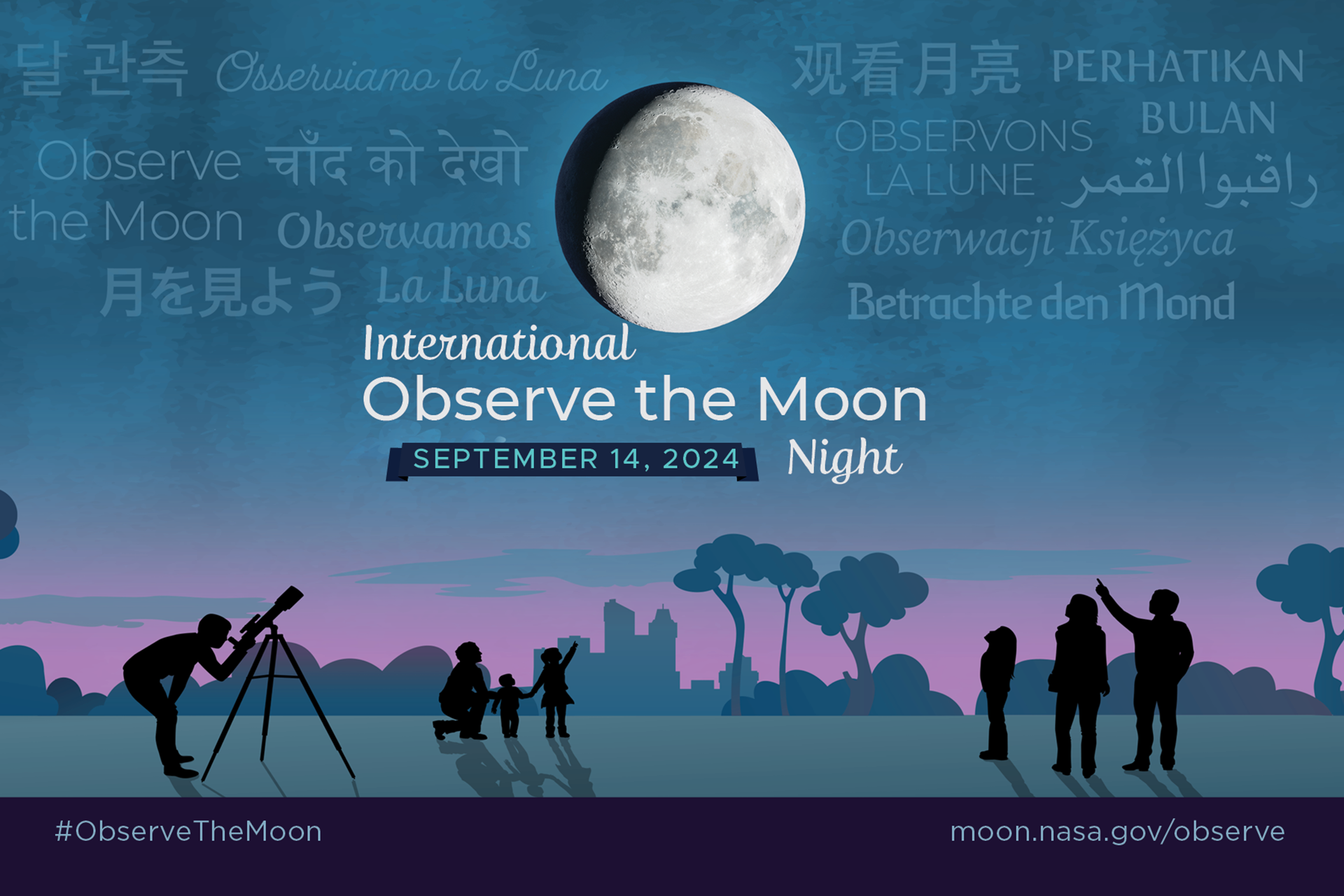 Save the Date card for International Observe the Moon Night, Sept. 14, 2024.