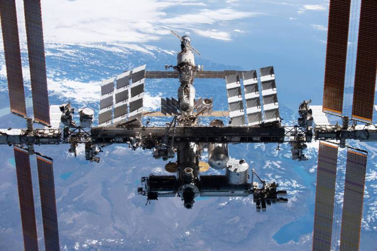 The International Space Station is pictured from the SpaceX Crew Dragon Endeavour during a fly around of the orbiting lab that took place following its undocking from the Harmony modules space-facing port.