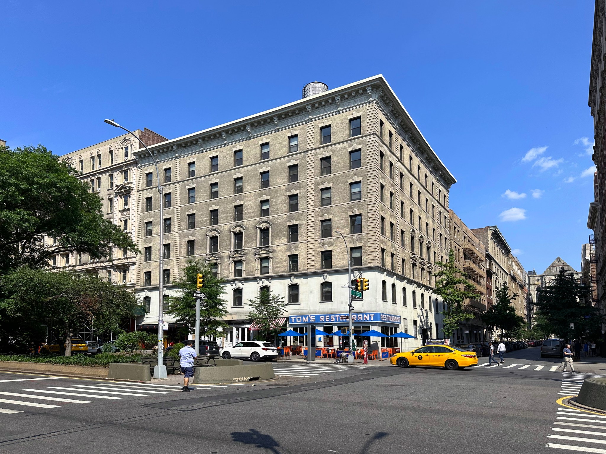 Photo of the GISS facility, Columbia University's Armstrong Hall at the corner of Broadway and West 112th Street in New York City, on a sunny afternoon in May 2023.