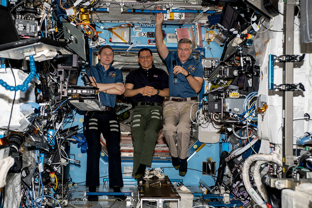 NASA astronauts Woody Hoburg, Frank Rubio, and Stephen Bowen