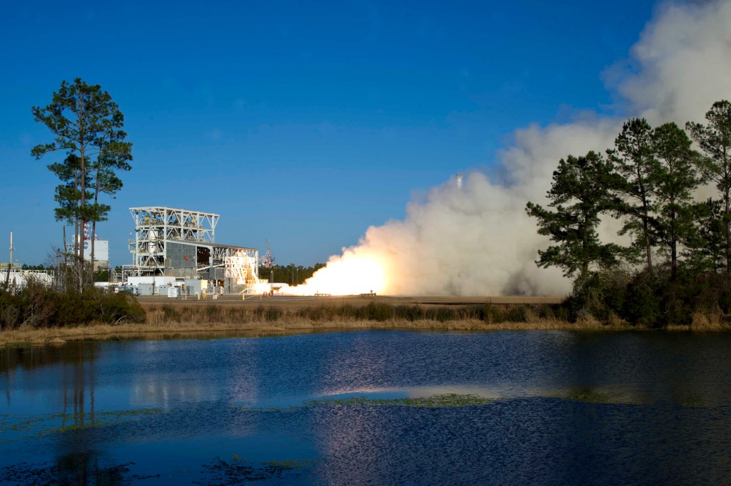 hotfire test of Aerojet Rocketdyne AJ26 engine E-15 on the E-1 Test Stand at NASA’s Stennis Space