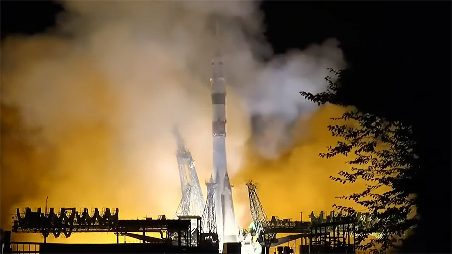 The Soyuz MS-24 rocket with one NASA astronaut and two Roscosmos cosmonauts aboard blasts off toward the International Space Station. Credit: NASA TV