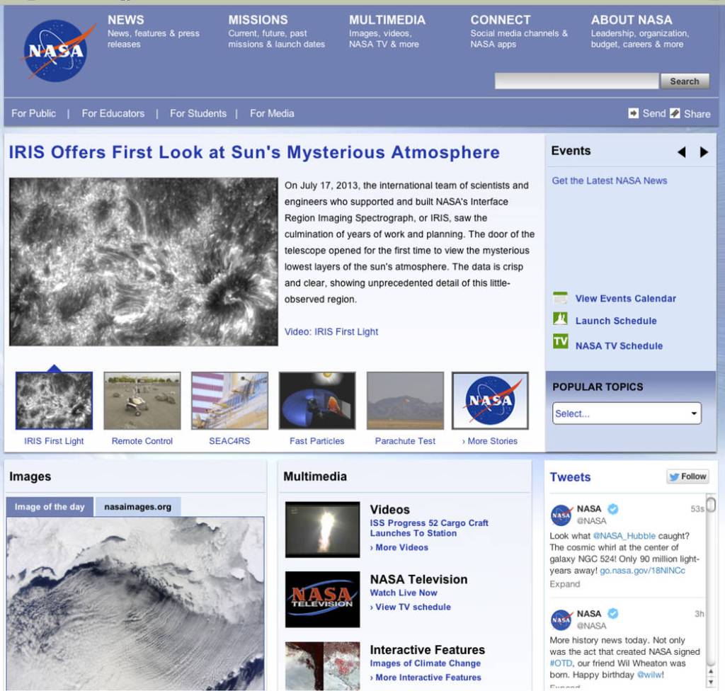 NASA Home Page, 2013-15