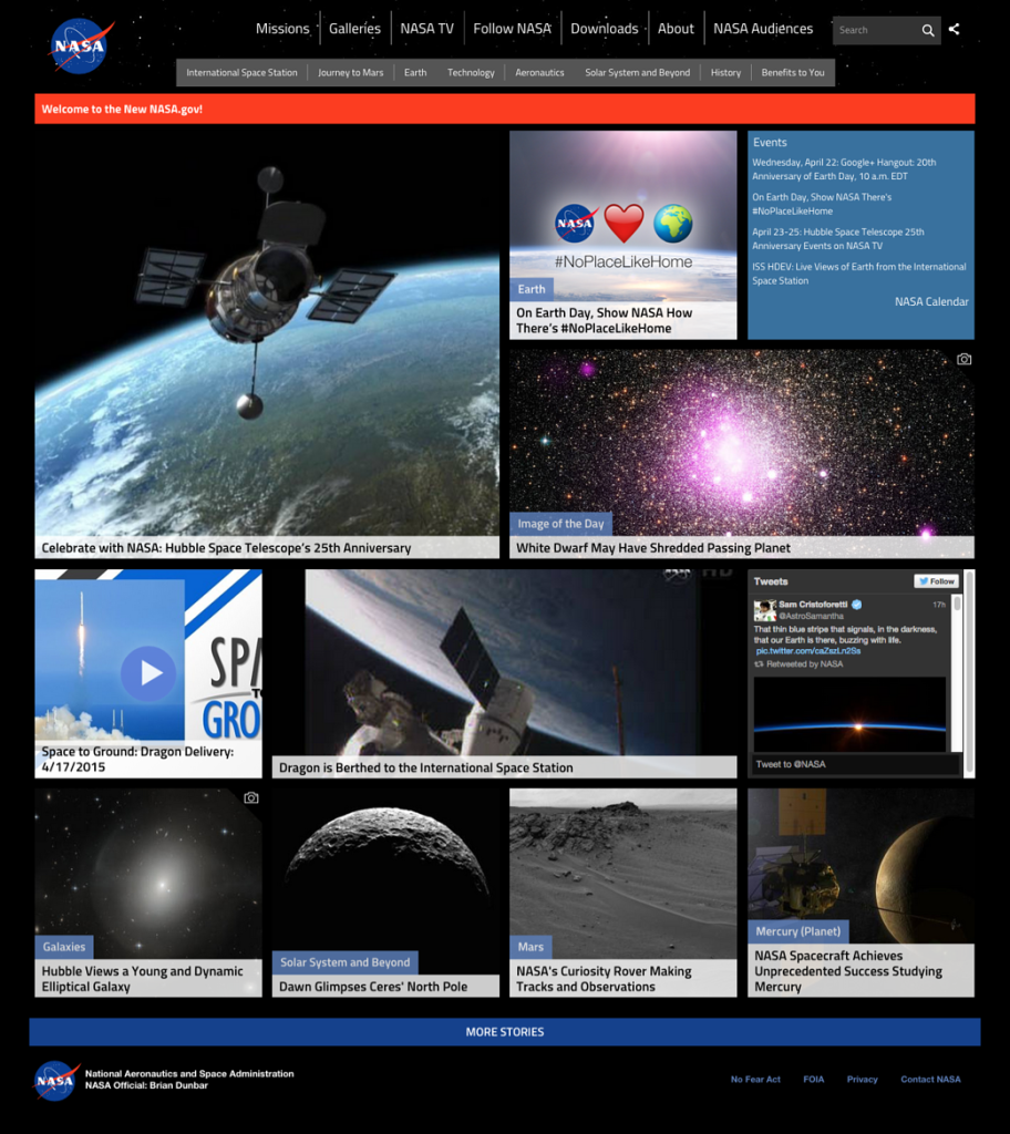 NASA Home Page, 2015-2023