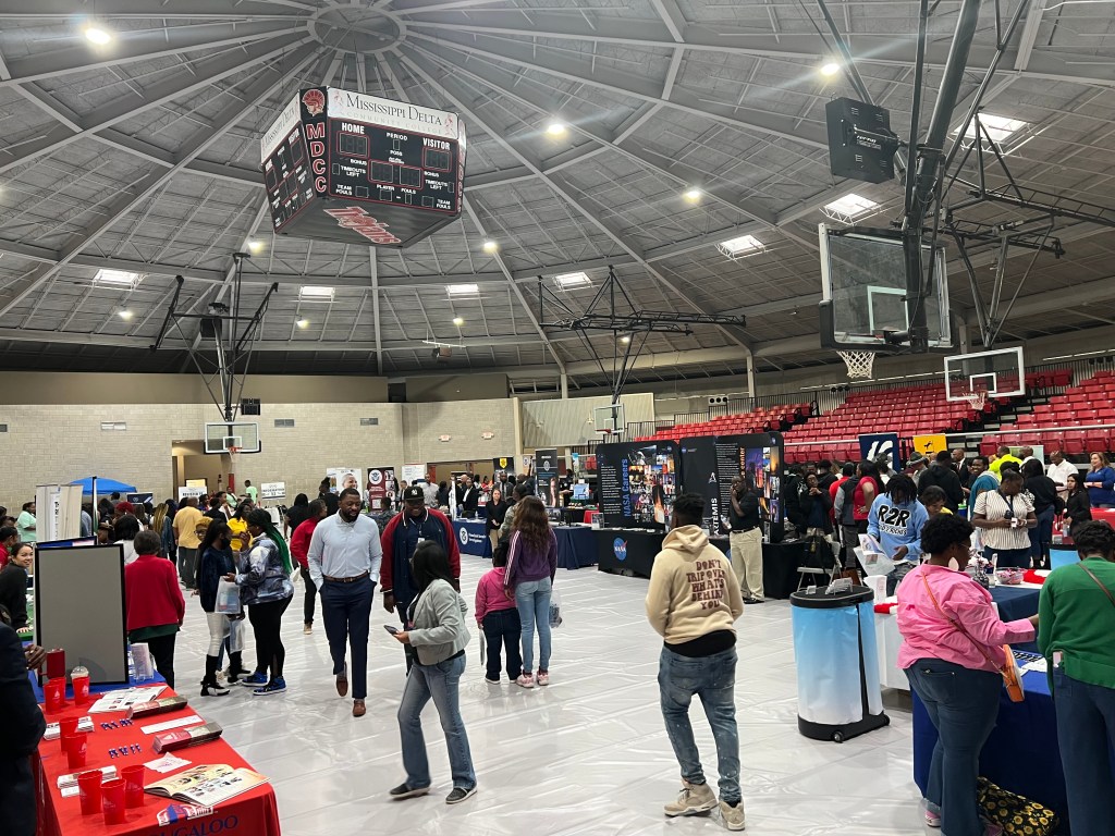 crowd shot of attendees at career fair