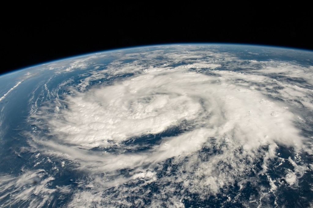 A storm is pictured in the Arabian Sea less than 700 miles off the coast of Oman as the International Space Station orbited 260 miles above.