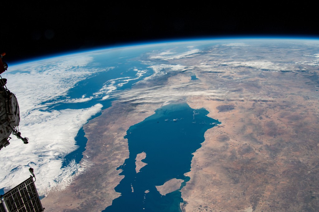 The Gulf of California in between the Mexican states of Baja California and Sonora is pictured from the International Space Station as it orbited 260 miles above.