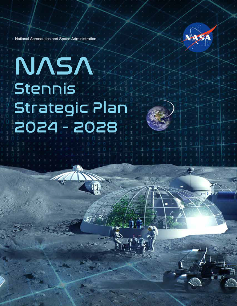 Cover is a futuristic illustration of astronauts living in space with Earth visible in the distance