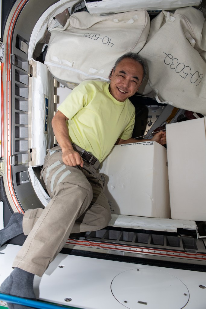 Astronaut Satoshi Furukawa works in the Tranquility module