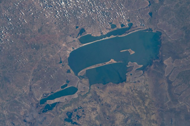 Four major lakes in Zambia including (from top to bottom) Lake Chifunabuli, Lake Bangweulu, Lake Walilupe, and Lake Kampolombo, are pictured from the International Space Station as it orbited 260 miles above the African nation.
