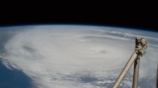 Hurricane Ian is pictured approaching the west coast of Florida as a category 4 storm. The International Space Station was orbiting 259 miles above the Gulf of Mexico at the time of this photograph.