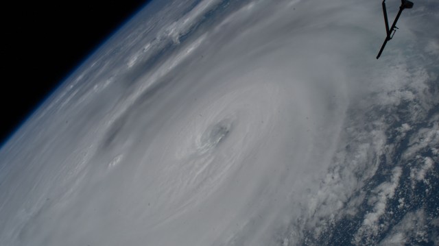 Hurricane Ian is pictured approaching the west coast of Florida as a category 4 storm. The International Space Station was orbiting 259 miles above the Gulf of Mexico at the time of this photograph.