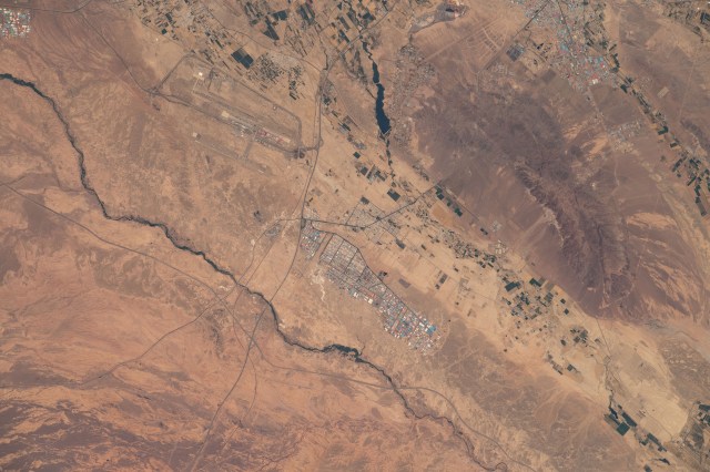 Imam Khomeini International Airport and Shamsabad Industrial City are seen south of Tehran, Iran, as the International Space Station orbited 258 miles above the Middle Eastern nation south of the Caspian Sea.