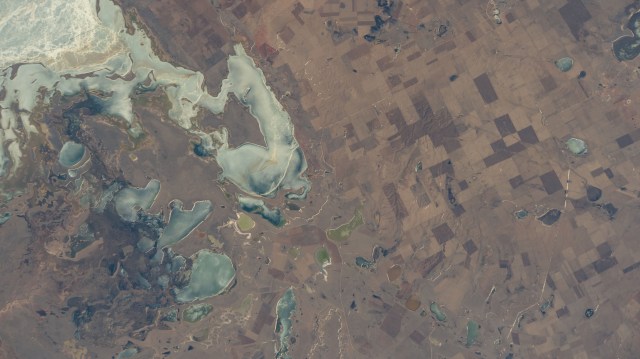 Lake Tengiz in Kazakhstan is pictured from the International Space Station as it orbited 262 miles above the Central Asian nation.