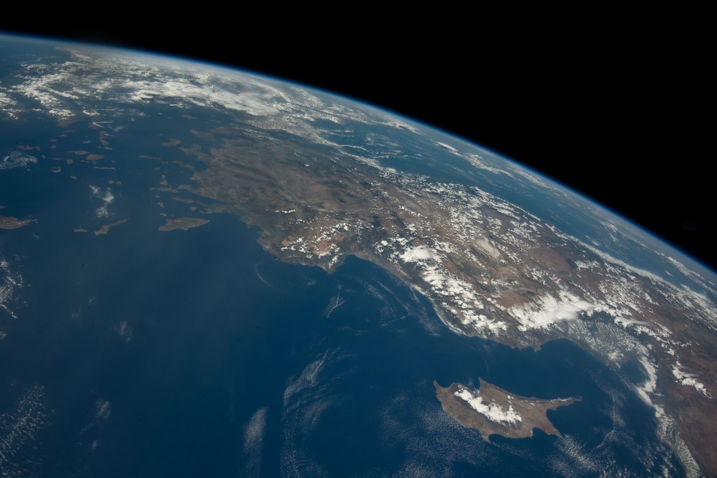 This oblique view of Turkey and the island nation of Cyprus is pictured from the International Space Station as it orbited 257 miles above the Nile Delta in Egypt.