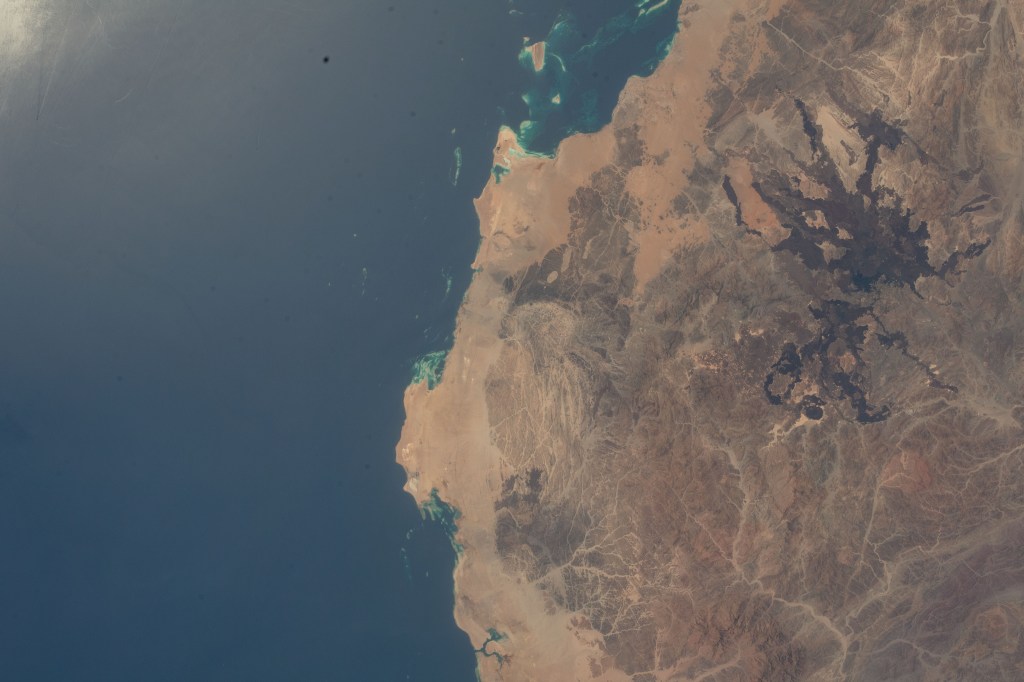 This portion of the Hejaz region on the coast of the Red Sea, just northwest of Medina, Saudi Arabia, is pictured from the International Space Station as it orbited 257 miles above.