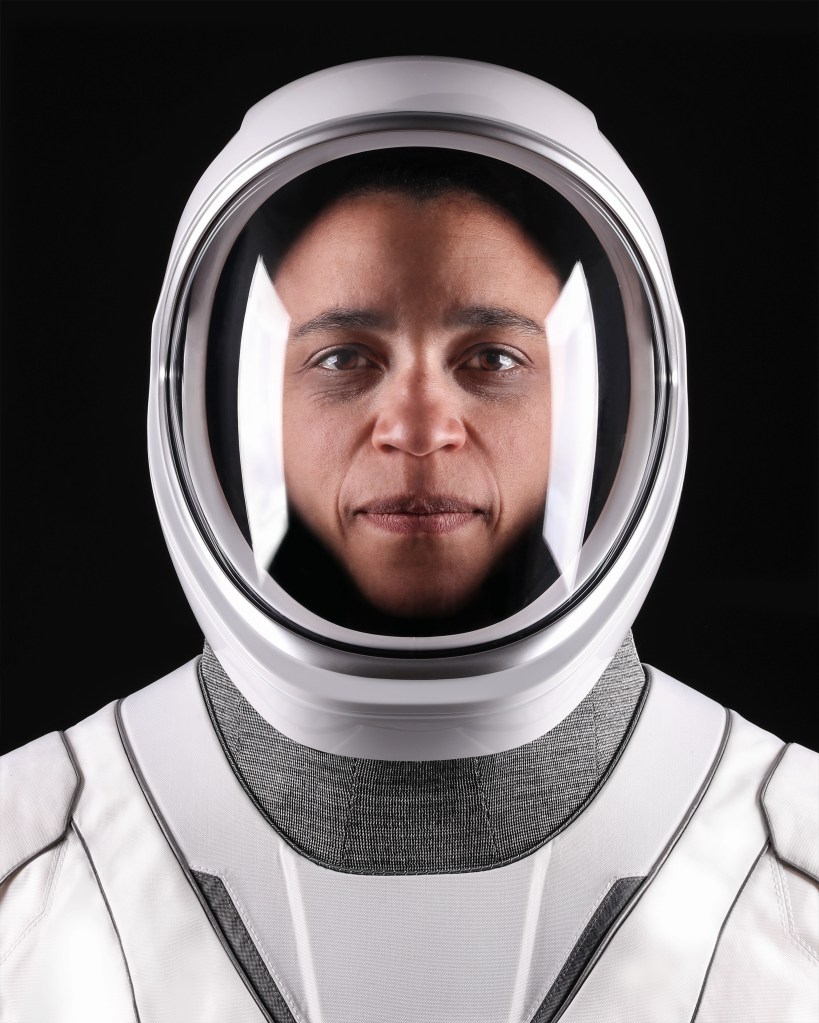 Astronaut Jessica Watkins of NASA's Commercial Crew Program, SpaceX Crew-4 Mission Specialist, poses for a portrait in her pressure suit at SpaceX headquarters in Hawthorne, California. Credit: SpaceX