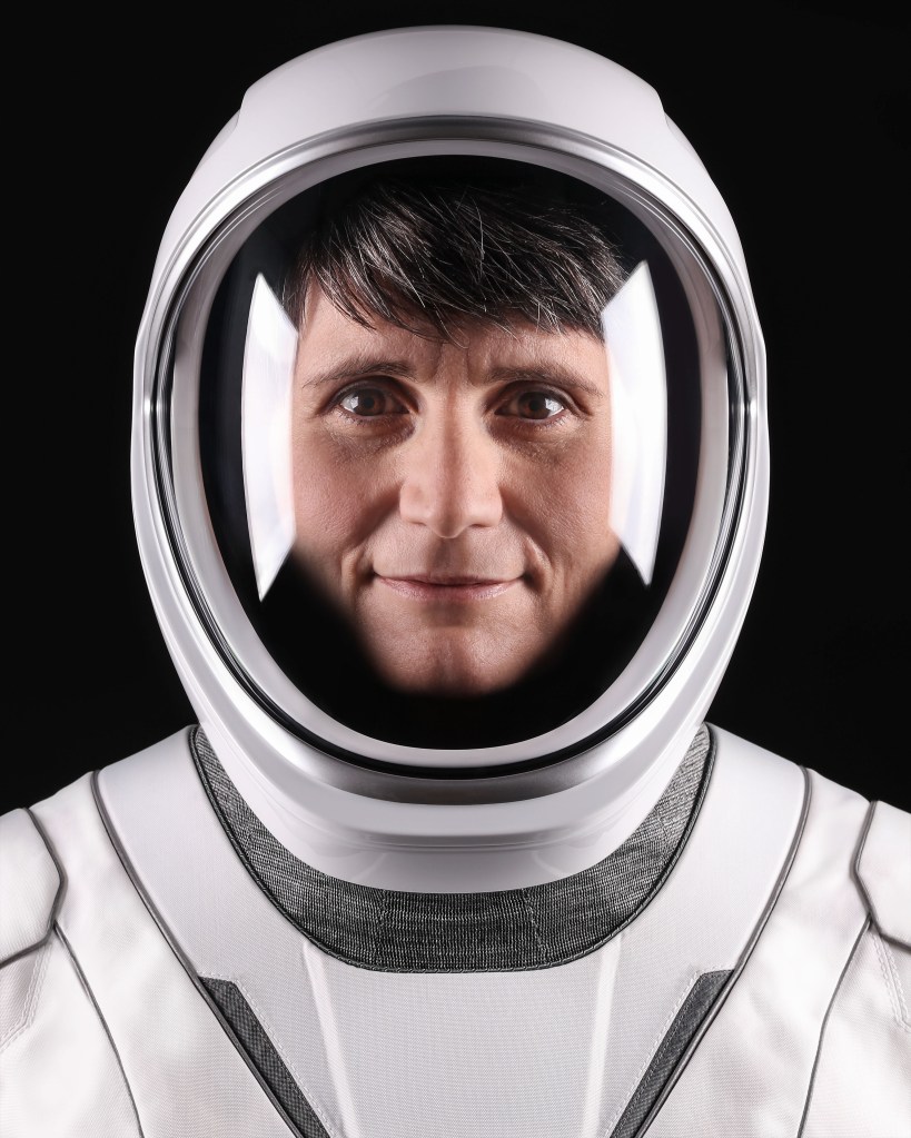 Astronaut Samantha Cristoforetti of ESA (European Space Agency), SpaceX Crew-4 Mission Specialist, poses for a portrait in her pressure suit at SpaceX headquarters in Hawthorne, California. Credit: SpaceX