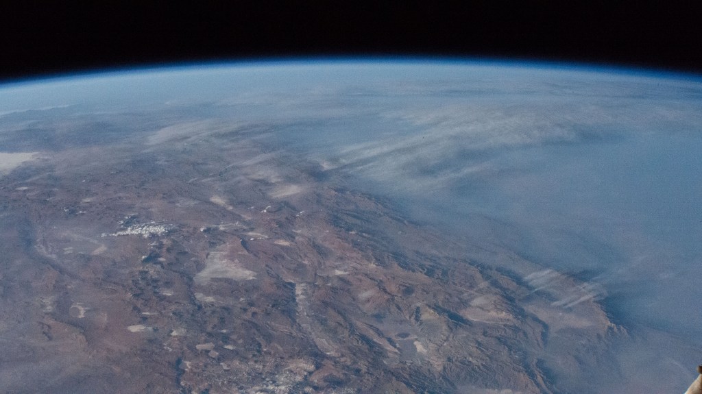 The Andes Mountain range is pictured from the International Space Station as it orbited 264 miles above the coast of central Chile in South America.