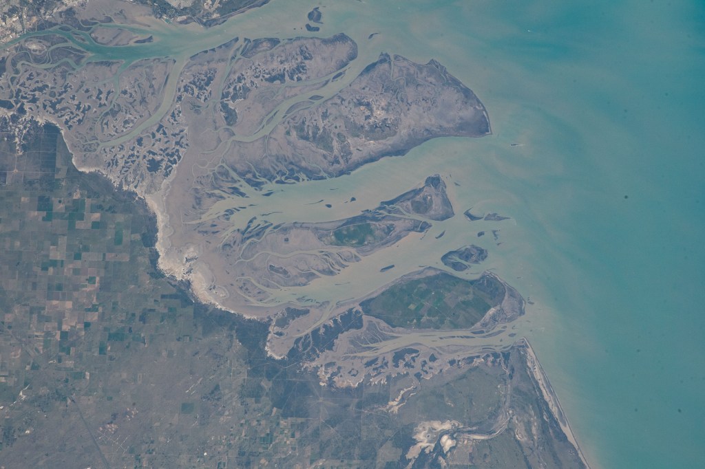 The Bahia Blanca, including the three islands of Bermejo, Trinidad, and Anadna, on the coast of Argentina, are pictured from the International Space Station as it orbited 267 miles above the Atlantic Ocean.