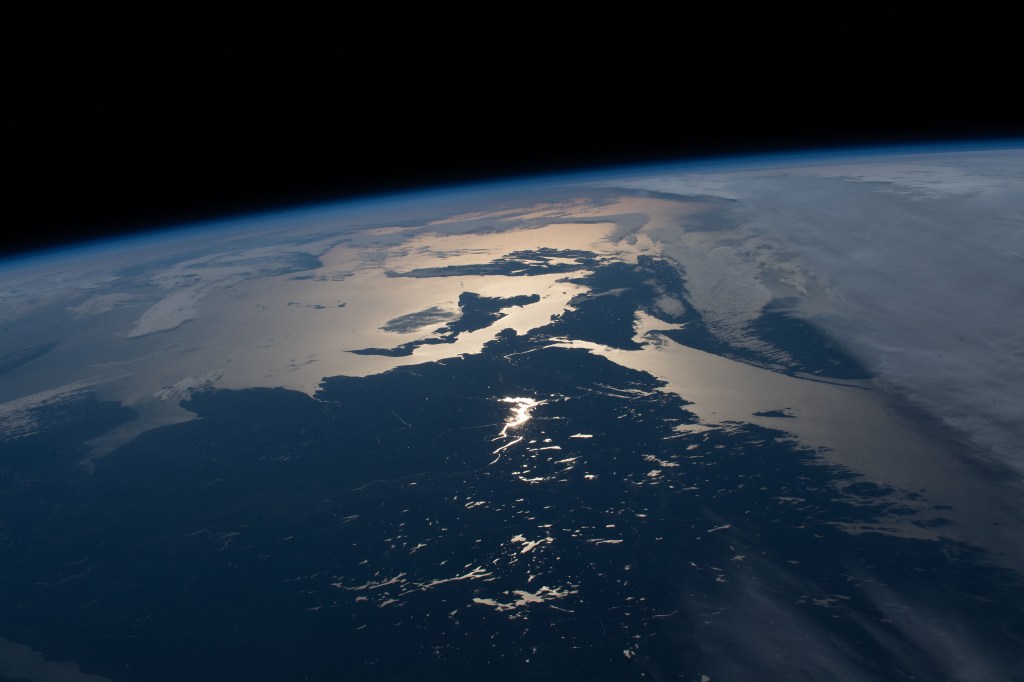 The Canadian provinces of Nova Scotia, Prince Edward Island, and New Brunswick, are pictured from the International Space Station as it orbited 260 miles above the North American continent. The major bodies of water seen in the photograph (from right) are the Gulf of St. Lawrence, Northumberland Strait, and New London Bay.