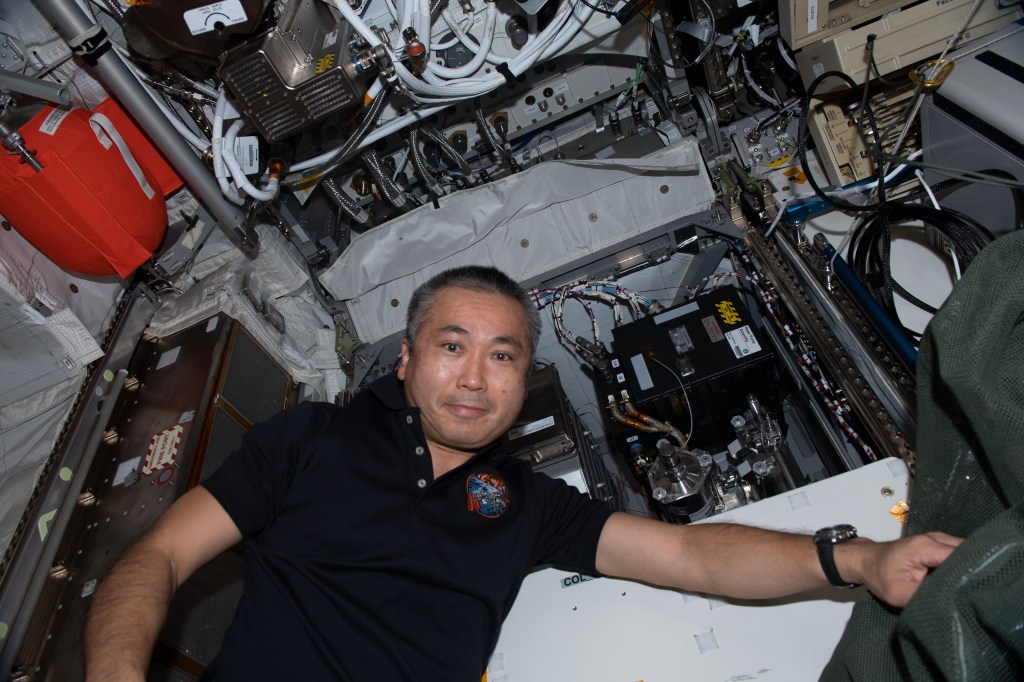 iss068e022689 (Nov. 17, 2022) --- Expedition 68 Flight Engineer Koichi Wakata of the Japan Aerospace Exploration Agency (JAXA) works on life support maintenance tasks inside the International Space Station's Columbus laboratory module.
