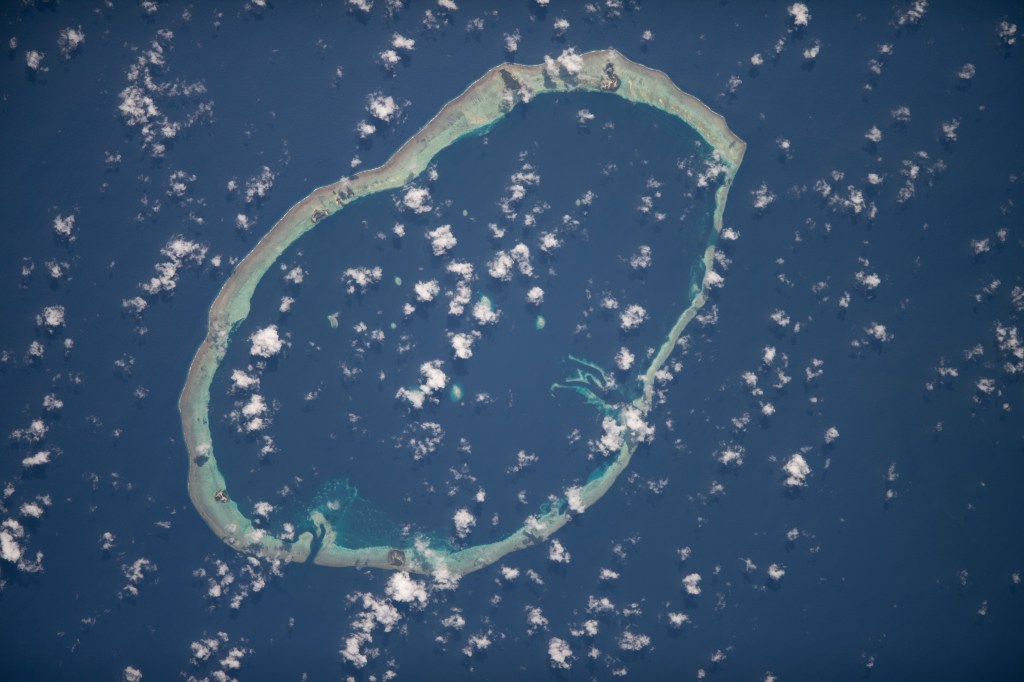 iss068e007434 (Oct. 2, 2022) --- Carteret Atoll, part of the independent nation of Papua New Guinea, is pictured from the International Space Station as it orbited 260 miles above the southwestern Pacific Ocean. Credit: ESA/Samantha Cristoforetti
