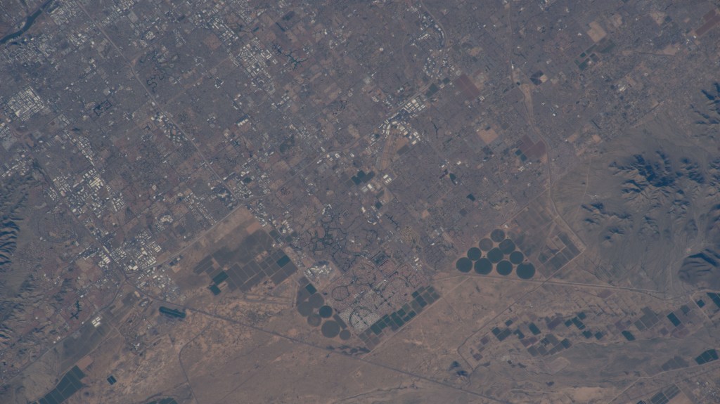 iss068e051442 (Feb. 12, 2023) --- Chandler, Arizona, southeast of the state's capital city of Phoenix, is pictured from the International Space Station as it orbited 264 miles above the dry, desert climate of the Grand Canyon State.