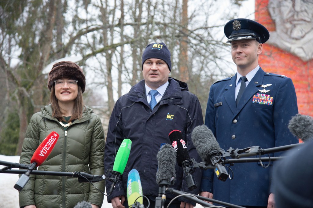 At the Gagarin Cosmonaut Training Center in Star City, Russia, Expedition 59 crew members Christina Koch of NASA (left), Alexey Ovchinin of Roscosmos (center) and Nick Hague of NASA (right) respond to reporters’ questions Feb. 26 as they prepared to depart for their launch site at the Baikonur Cosmodrome in Kazakhstan for final pre-launch training. They will launch on March 14, U.S. time, on the Soyuz MS-12 spacecraft from the Baikonur Cosmodrome in Kazakhstan for a six-and-a-half month mission on the International Space Station.