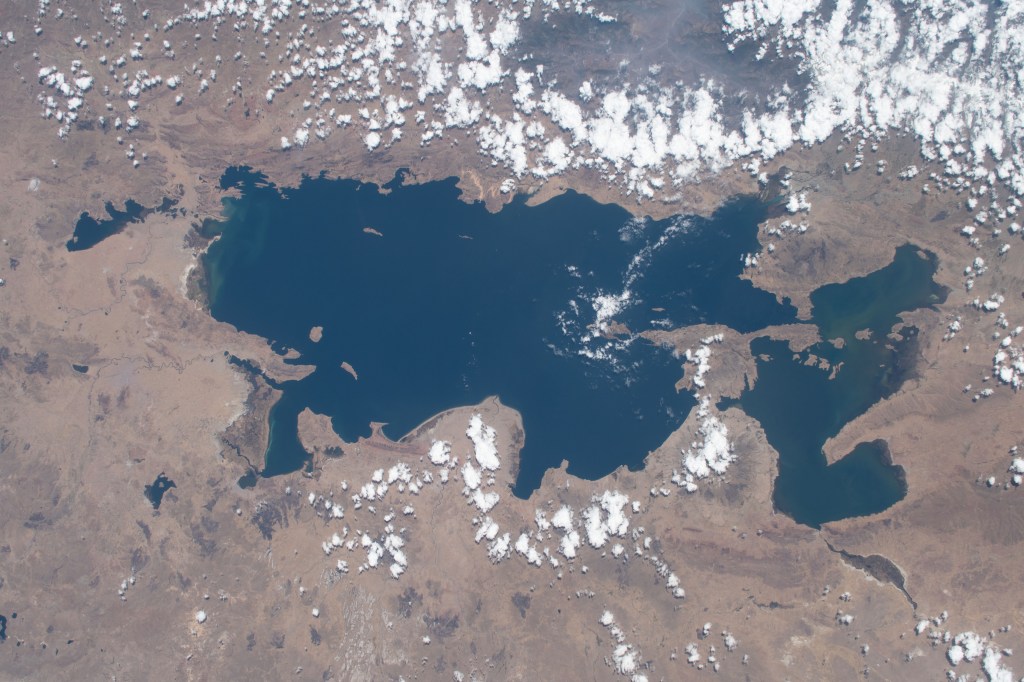iss068e025502 (Nov. 30, 2022) --- Lake Titicaca in the Andes Mountains is pictured from the International Space Station as it orbited 264 miles above western Bolivia on the South American continent.