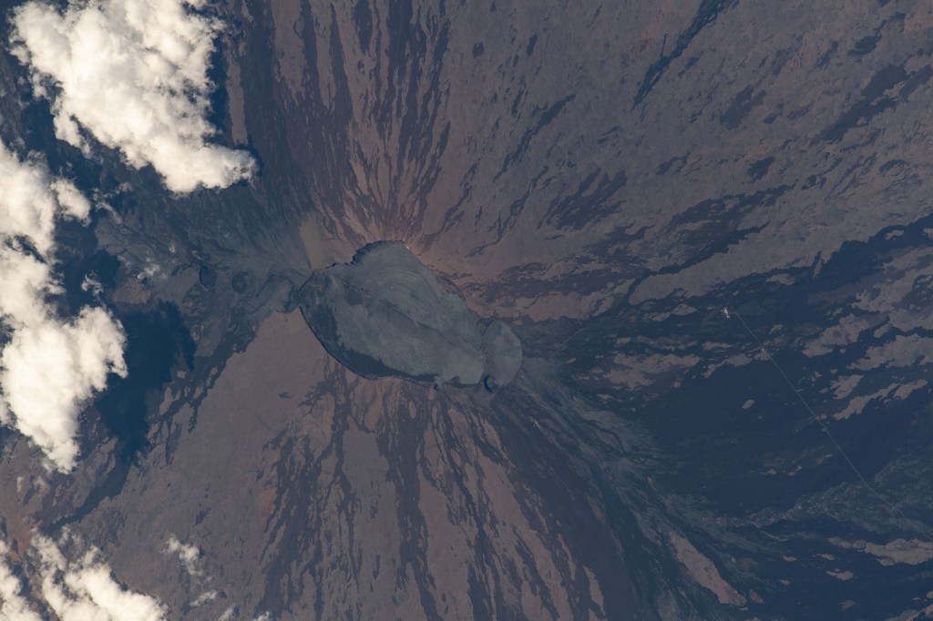 iss068e004110 (Sept. 29, 2022) --- Mauna Loa, the world's largest active volcano in Hawaii, is pictured from the International Space Station as it orbited 258 miles above the Pacific Ocean.