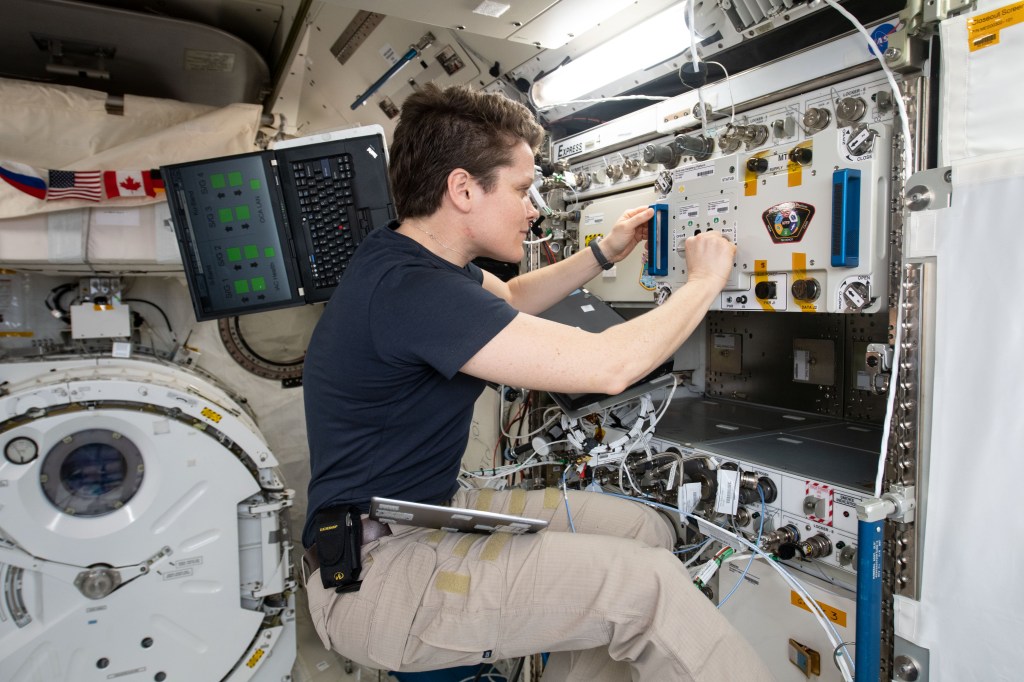 NASA astronaut Anne McClain installs the MVP-2 platform onto Express Rack 4 and took historical photos. The Experimental Evolution of Bacillus subtilis Populations in Space: MVP-02 investigation seeks to understand how organisms adapt to the space environment, an important component of future space exploration. Microbes may play fundamental roles in the development of biologically-based closed-loop regenerative life support, in-situ resource utilization, and will have extensive interactions with human and plant hosts. Further, microbes may pose challenges through virulence and contamination, and as nuisance factors such as biofilms in water supply and ventilation systems.