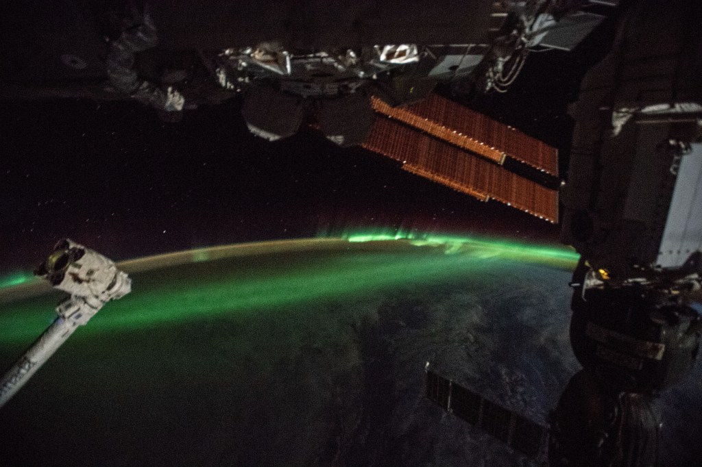 The International Space Station orbits 265 miles above the southern Indian Ocean about halfway between Madagascar and Antarctica with the aurora australis, also known as the southern lights, photographed by an Expedition 59 crew member.