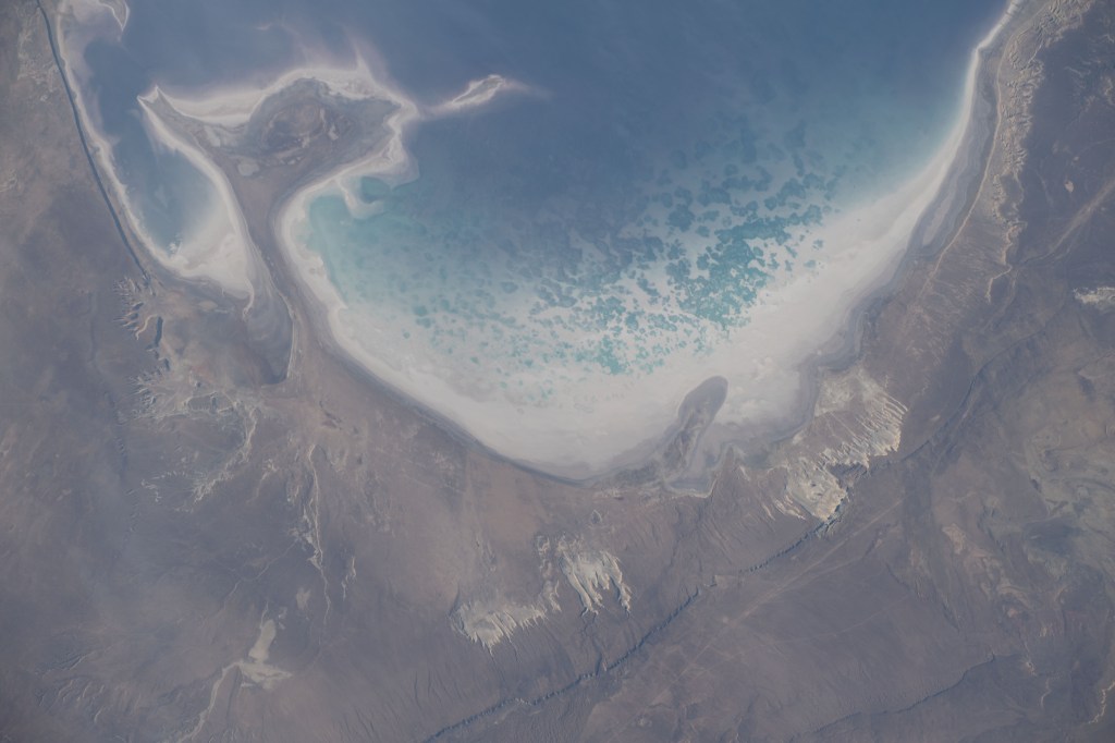 iss068e025652 (Nov. 30, 2022) --- The coast of Turkmenistan on the Garabogazköl Basin east of the Caspian Sea is pictured from the International Space Station as it orbited 260 miles above the Central Asian nation.