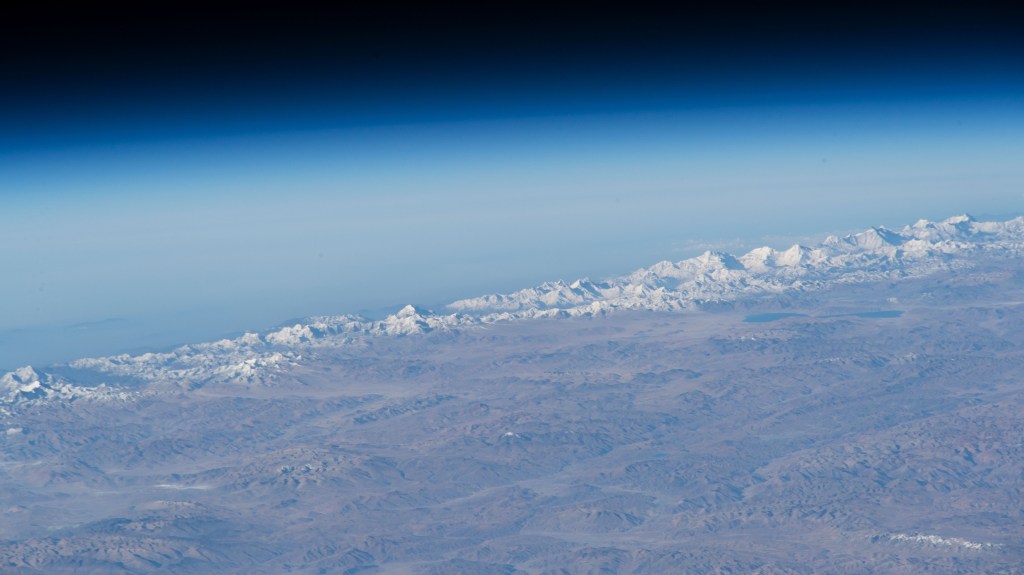 iss068e047346 (Feb. 8, 2023) --- The Himalayan peaks are pictured in this oblique photograph from the International Space Station as it orbited 260 miles above central China.
