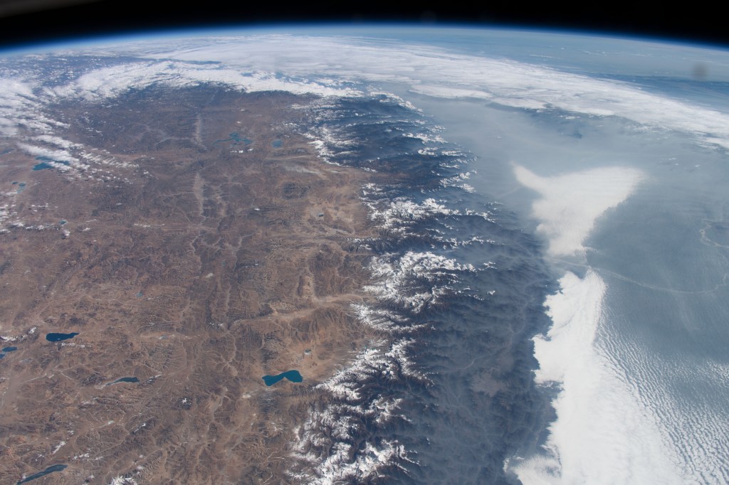 iss068e044967 (Feb. 1, 2023) --- The Himalayas, pictured from the International Space Station at an altitude of 259 miles, separate China's Tibetan Plateau from the Indian subcontinent countries of Pakistan, India, Nepal, and Bhutan.