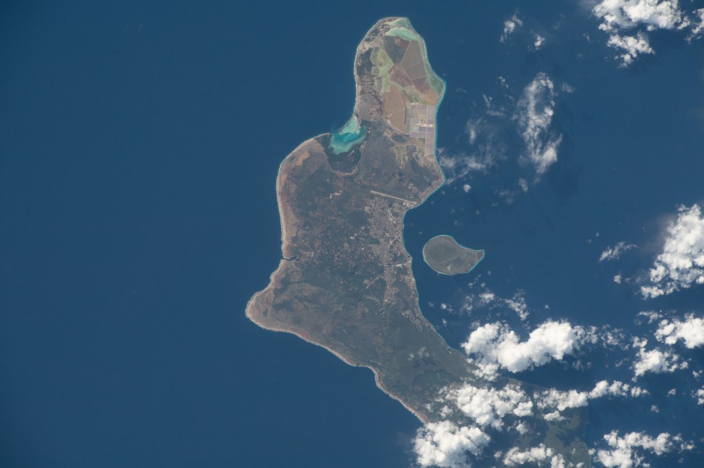 iss068e036406 (Jan. 2, 2023) --- The island of Bonaire off the coast of Venezuela, one of three island municipalities comprising the Caribbean Netherlands, is pictured from the International Space Station as it orbited 258 miles above.